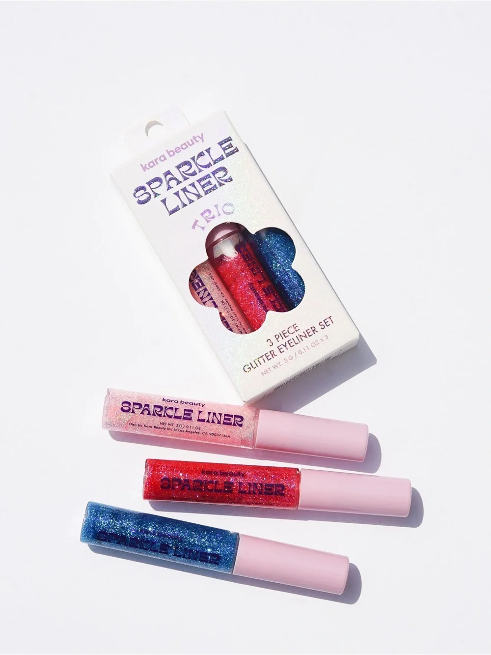 Kara Beauty Sparkle Liner Trio - Pink, Red, Blue Glitter Eyeliners